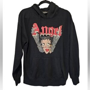 Betty Boop Black Angel Graphic Hoodie Size Medium *Needs fabric shaver